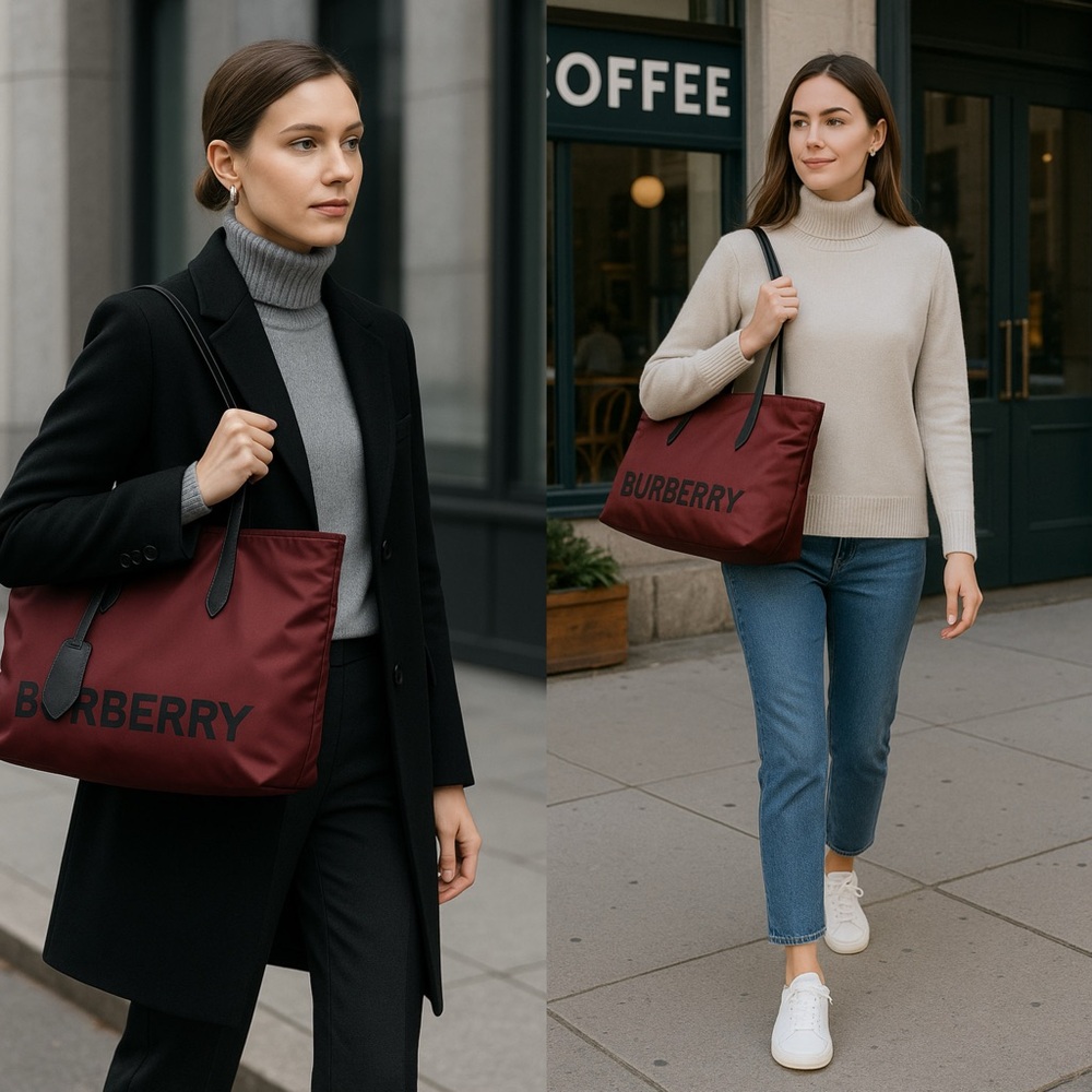 $1050 BURBERRY Small Burgundy ECONYL Logo Nylon Tote Shoulder Bag brand NWT - Picture 1 of 13